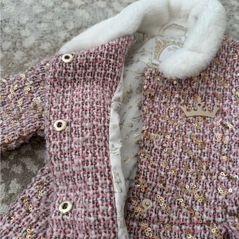 Disney Princess‎ Pink Tweed & Gold Sequin Girls Coat Size 4